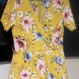 Floral Yellow Wrap Dress